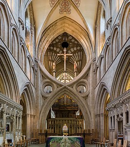 St Andrew's Cross arches under the tower of Wells Cathedral, by Diliff