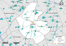 Carte en couleur présentantle réseau hydrographique de la commune