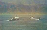 image of HMNZS Waikato and 3 sister ships in Wellington Harbour 1980