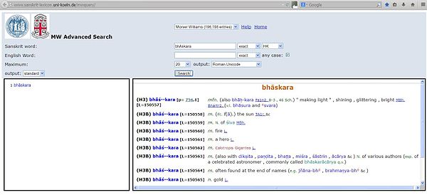 «bhā́skara», artículo en el Sanskrit-English Dictionary (1899) del sanscritólogo británico Monier Monier-Williams (1819-1899).