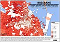 Geographical distribution of Brisbane's non-Indigenous population of English, Australian, Irish and Scottish origin.