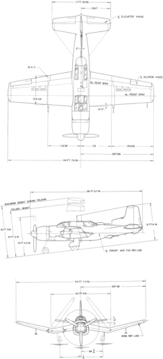3-view line drawing of the Douglas XSB2D-1 Destroyer