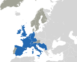 A coloured map of the countries of Europe