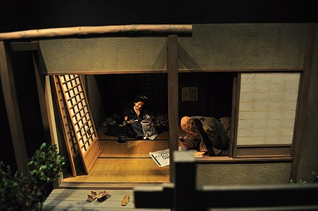 Shoji as usually mounted with two sliding panels in an opening. If the full opening is wanted, panels are removed. 2×2.5 ken house.