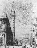 Sketch in pencil and ink of the Piazetta, Venice, Canaletto, c. 1730