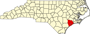 Map of North Carolina highlighting Onslow County