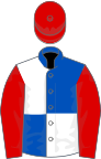 Royal blue and white (quartered), red sleeves and cap