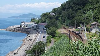 Shimonada from a high vantage point. Note the kink in the track, indicating that there were once two tracks serving the station.