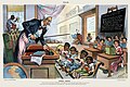 Image 91899 cartoon showing Uncle Sam lecturing four children labeled Philippines, Hawaii, Puerto Rico, and Cuba. The caption reads: "School Begins. Uncle Sam (to his new class in Civilization)!" (from Political cartoon)