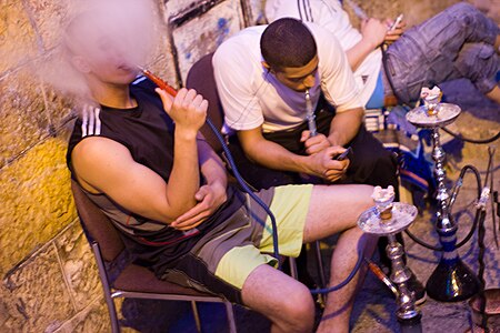 Smoking Hookah in the Muslim Quarter Jerusalem during Ramadan