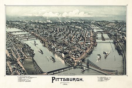 Pittsburgh in 1902 at History of Pittsburgh, by Thaddeus Mortimer Fowler (restored by Adam Cuerden)
