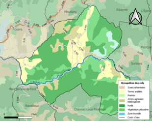 Carte en couleurs présentant l'occupation des sols.