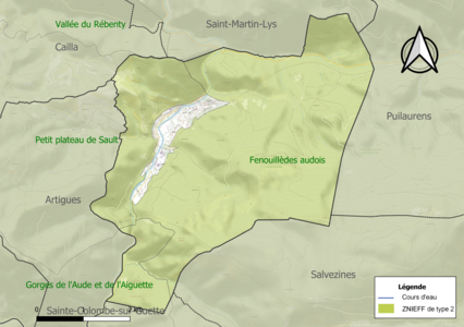 Carte des ZNIEFF de type 2 sur la commune.