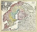 Image 3Homann's map of the Scandinavian Peninsula and Fennoscandia with their surrounding territories: northern Germany, northern Poland, the Baltic region, Livonia, Belarus, and parts of Northwest Russia. Johann Baptist Homann (1664–1724) was a German geographer and cartographer; map dated around 1730. (from History of Sweden)