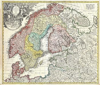 Homann Map of Scandinavia, Norway, Sweden, Denmark, Finland and the Baltics at History of Scandinavia, by Johann Homann