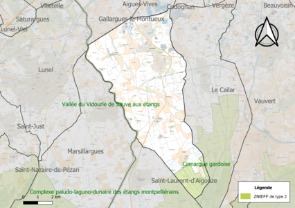 Carte des ZNIEFF de type 2 sur la commune.