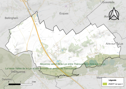 Carte de la ZNIEFF de type 2 sur la commune.