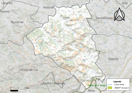 Carte de la ZNIEFF de type 2 sur la commune.