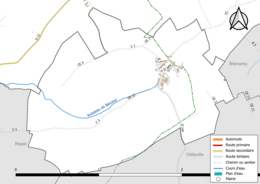 Carte en couleur présentant le réseau hydrographique de la commune