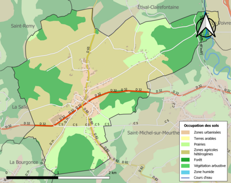 Carte en couleurs présentant l'occupation des sols.