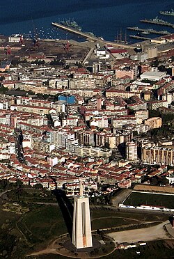 Aereal view of Almada with the famous Sanctuary of Christ the King