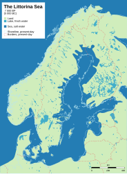 Litorinahavet omkring 7 000 år före nutid (5 000 f.Kr., dvs senmesolitikum).