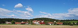 View of Bistrica from the rail line from Sevnica to Trebnje south of the village