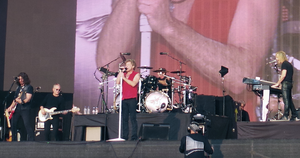 Bon Jovi in Hyde Park, London in 2013. Left to right: Phil X, Hugh McDonald, Jon Bon Jovi, Tico Torres, and David Bryan.