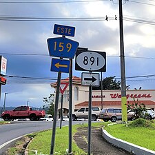 PR-159 east at PR-891 intersection in Barrio Pueblo, Corozal