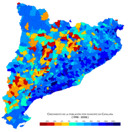 Crecimiento de la población entre 1998 y 2008