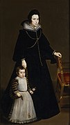 Antonia de Ipeñarrieta y Galdós y su hijo don Luis (1631), con un ejemplo de uno de los últimos verdugados bajo la "saya entera" de cuerpo abotonado y mangas redondas (traje de aceitera).[44]​