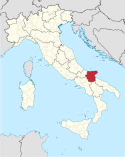 Map highlighting the location of the province of Foggia in Italy