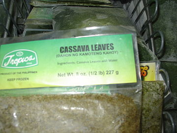 Frozen cassava leaves in a Los Angeles market
