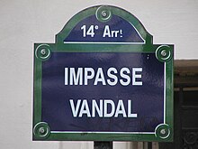 Plaque de l’impasse Vandal, rue du quatorzième arrondissement de Paris