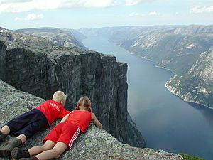 Looking over the cliff at Kjerag
