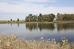 The leaves are beginning to change color around Lower Derby Lake, the largest lake on Rocky Mountain Arsenal National Wildlife Refuge.