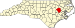 Mapa de Carolina del Norte con la ubicación del condado de Pitt