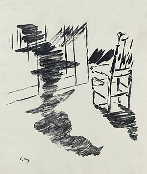 Illustration by Édouard Manet for a French translation by Stéphane Mallarmé of Edgar Allan Poe's "The Raven". Part 4 of 4 full page plates (two smaller illustrations at beginning and end omitted).