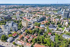 Aerial view of Šnipiškės in summer 2023