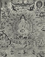 敦煌莫高窟第14窟内的千臂千钵文殊菩萨壁画，1908年伯希和摄