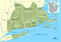 Image 58Map of southern New England indicating approximate ranges of Native American tribes circa 1600. Massachusetts is named after the Massachusett tribe. (from History of Massachusetts)