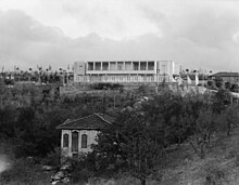 Black and white photograph of a manor house