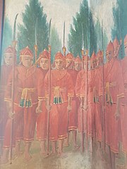 Siamese infantry during Naresuan's reign, depicted in a mural painting in the wihan of Wat Suwan Dararam