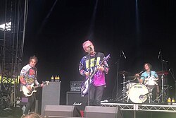 Waterparks performing at Good Things Festival in 2018. From left to right: Geoff Wigington, Awsten Knight, and Otto Wood.