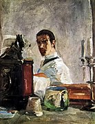 Autoportrait devant un miroir (1882), huile sur carton (40,5 × 32,5 cm), Albi, musée Toulouse-Lautrec.