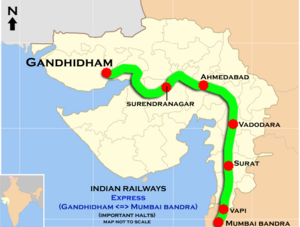 (Gandhidham–Mumbai Bandra) Express route map