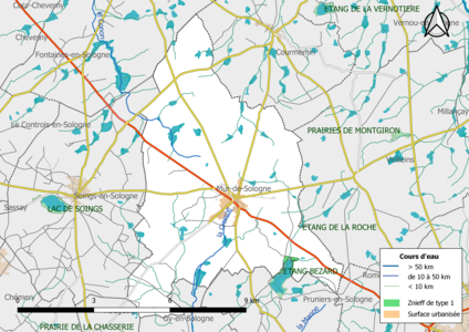 Carte des ZNIEFF de type 1 localisées sur la commune[Note 2].