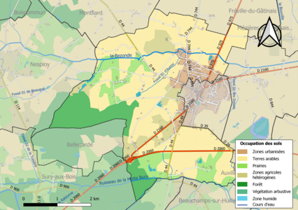 Carte des infrastructures et de l'occupation des sols de la commune en 2018 (CLC).