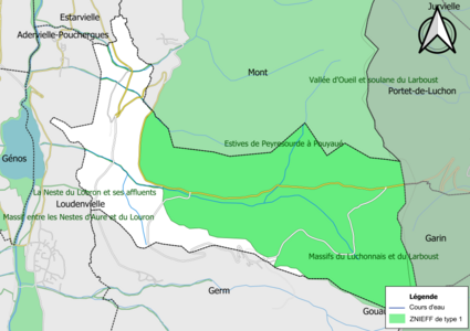 Carte des ZNIEFF de type 1 sur la commune.