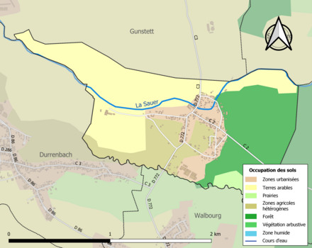 Carte en couleurs présentant l'occupation des sols.